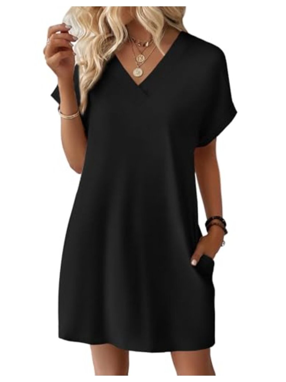 Casual Summer T-Shirt Dress Short Rolled Sleeve Swing Beach Cover Up with
